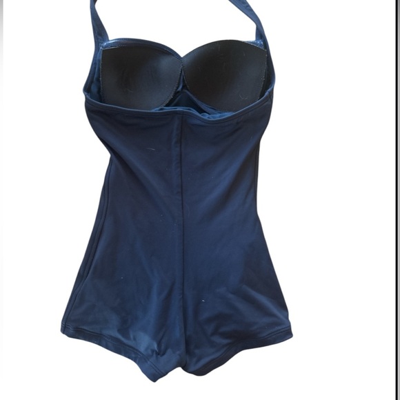 Seafolly Australia Swimsuit Boy Leg Ruched Detail One Piece Navy Blue Size 4 - Picture 4 of 7